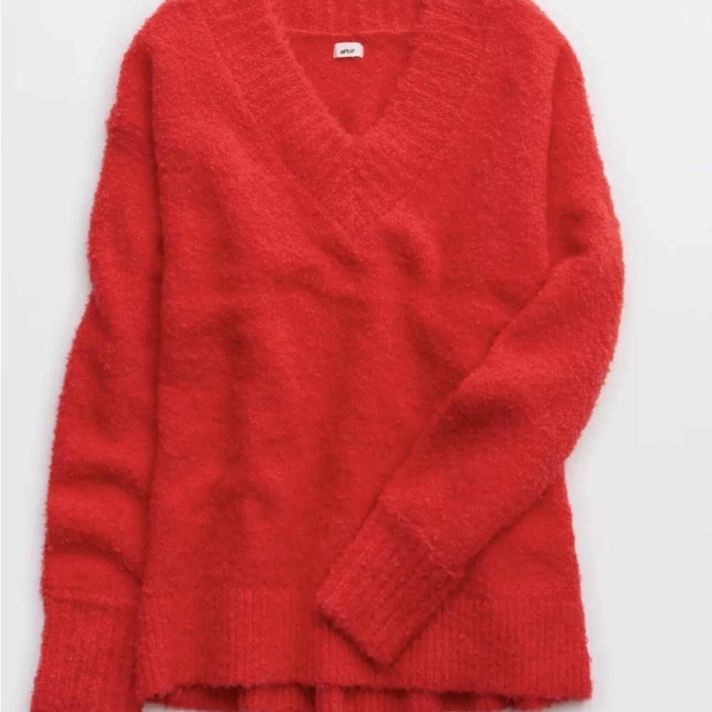 Aerie Medium Red Boucle Teddy V-Neck Sweater OFFERS CONSIDERED!!